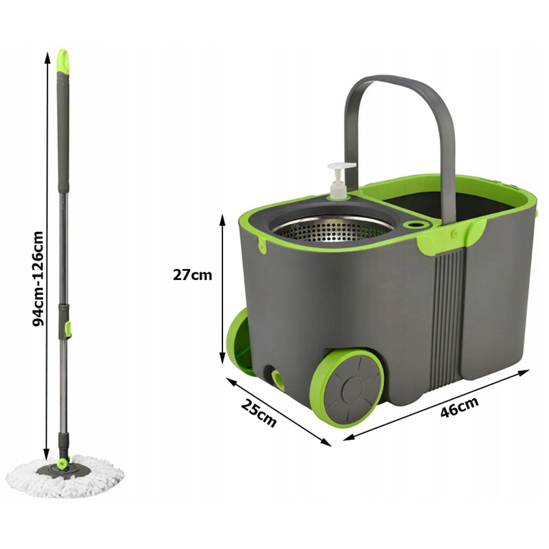 Rotačný mop s vedrom a s 2 hlavicami z mikrovlákna