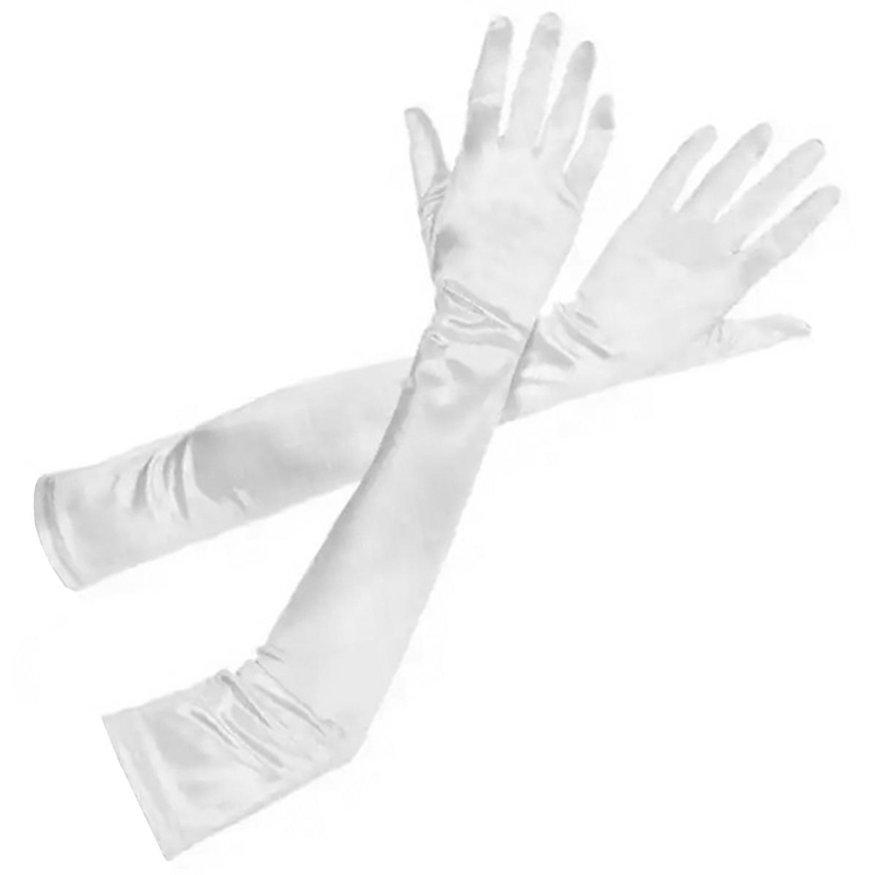 Dlhé saténové večerné rukavice retro biele