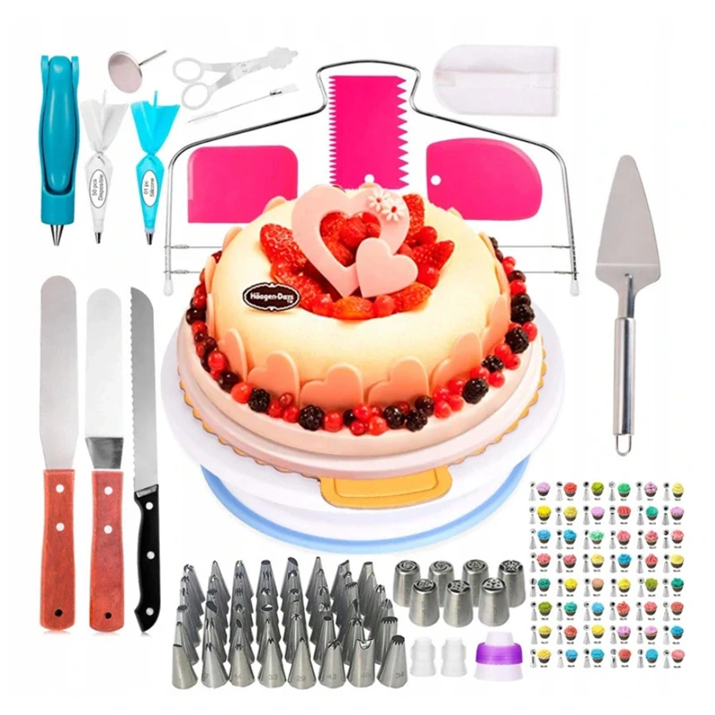 Veľká cukrárenská súprava na zdobenie s otočným tanierom 124-dielna