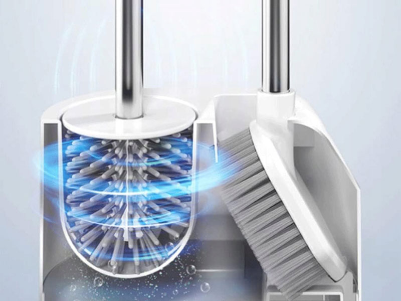 Toaletná kefa 2v1 so stojanom – silikónová a nylonová kefa na WC a kúpeľňu