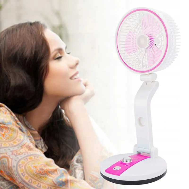 Bezdrôtový skladací ventilátor s LED lampou ružový