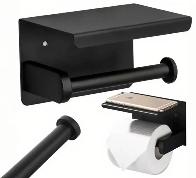 Nástenný držiak na toaletný papier s poličkou kovový