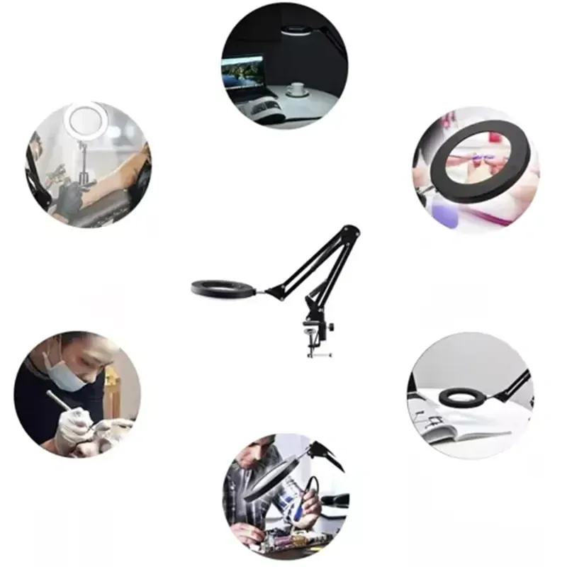 Stolná lupa s LED lampou a flexibilným ramenom čierna