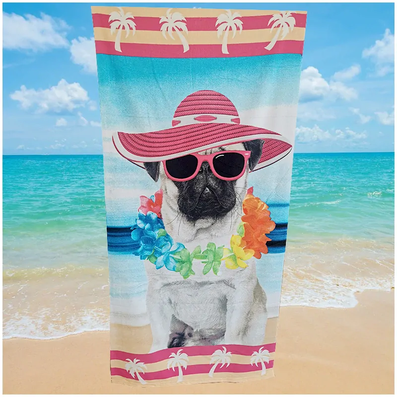 Pes v klobúku s okuliarmi - Plážová osuška 70x140 cm