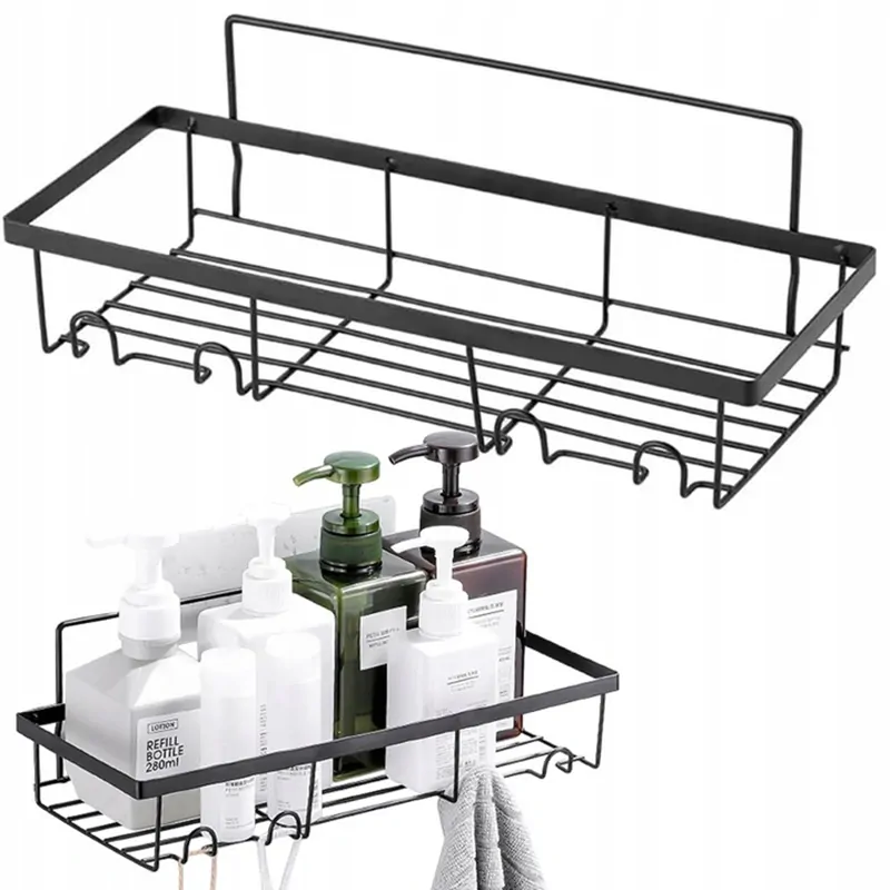 Polička do kúpeľne kovová čierna 32 x 14 x 6cm