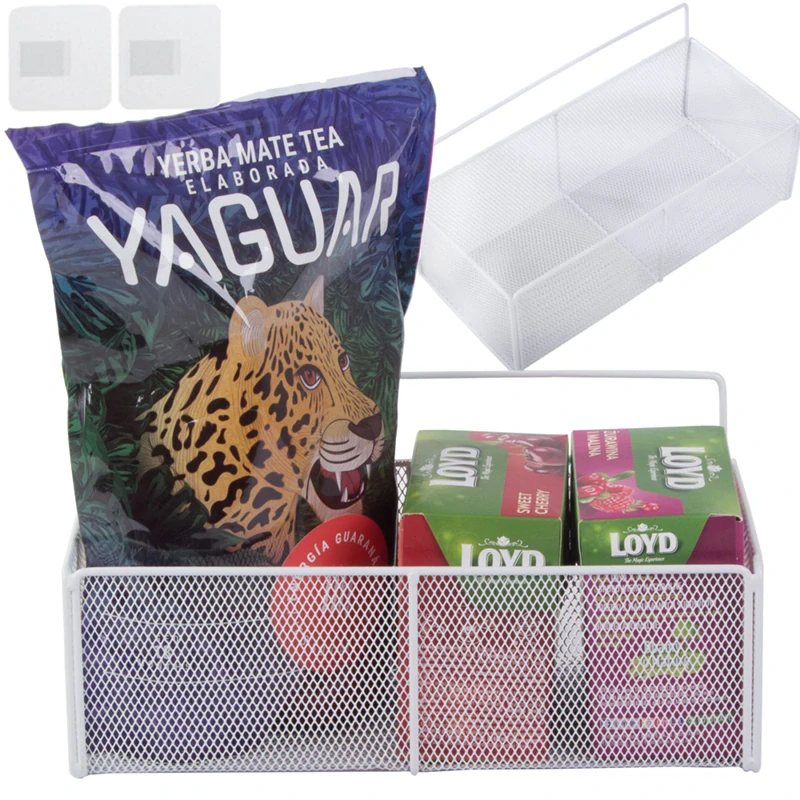 Kovový závesný košík so samolepiacimi háčikmi biely