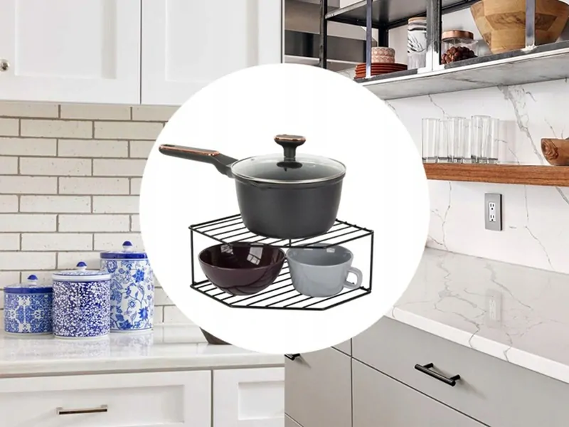 Rohová kovová polička do kuchyne a kúpeľne