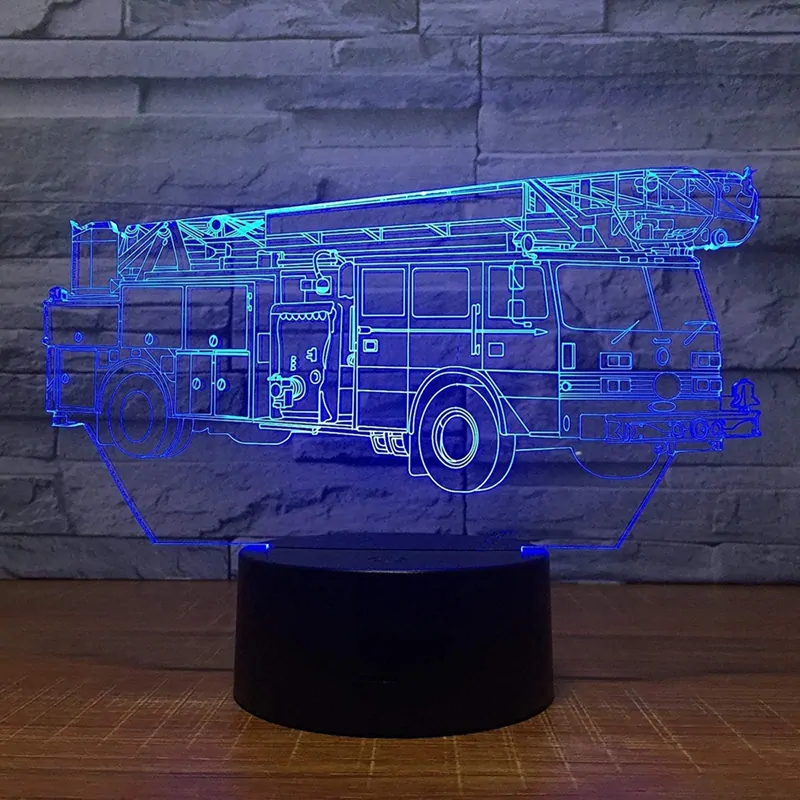 Nočná lampa 3D Hasičské auto s diaľkovým ovládaním