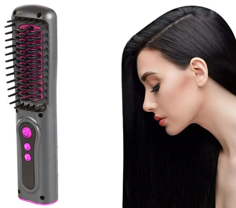 Elektrická bezdrôtová kefa na narovnávanie vlasov 2v1 sivá