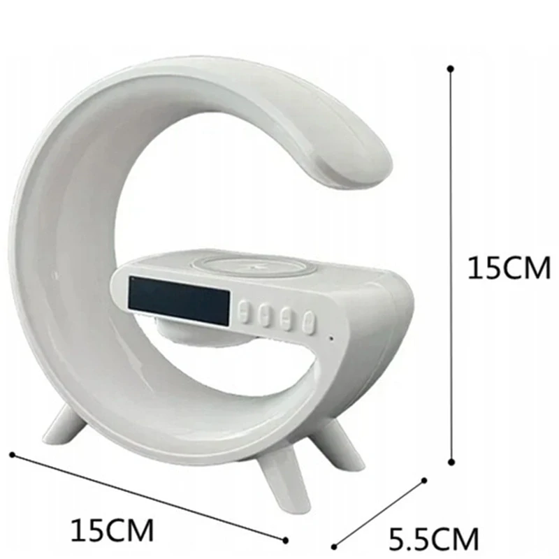 Indukčná nabíjačka Qi s lampou, hodinami a bluetooth reproduktorom