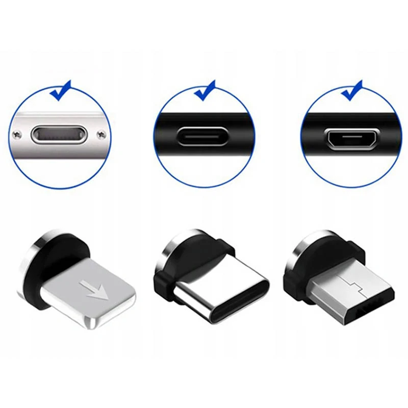 Magnetický kábel USB 3v1 iPhone, Micro USB, USB C 1m čierny