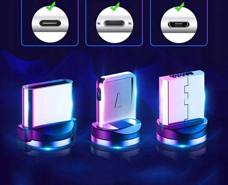 Magnetický kábel USB 3v1 iPhone, Micro USB, USB C 1m zlatý
