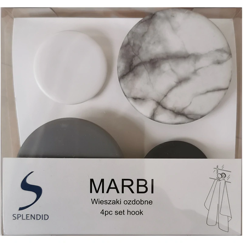 MARBI - Nástenný vešiak šedý/biely/čierny/mramor - 4 ks