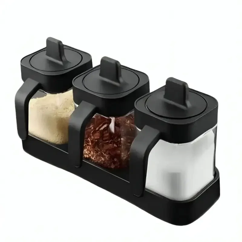 Sada sklenených koreničiek na podstavci s dávkovacími lyžičkami