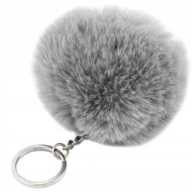 Prívesok na kľúče s kožušinkou sivý