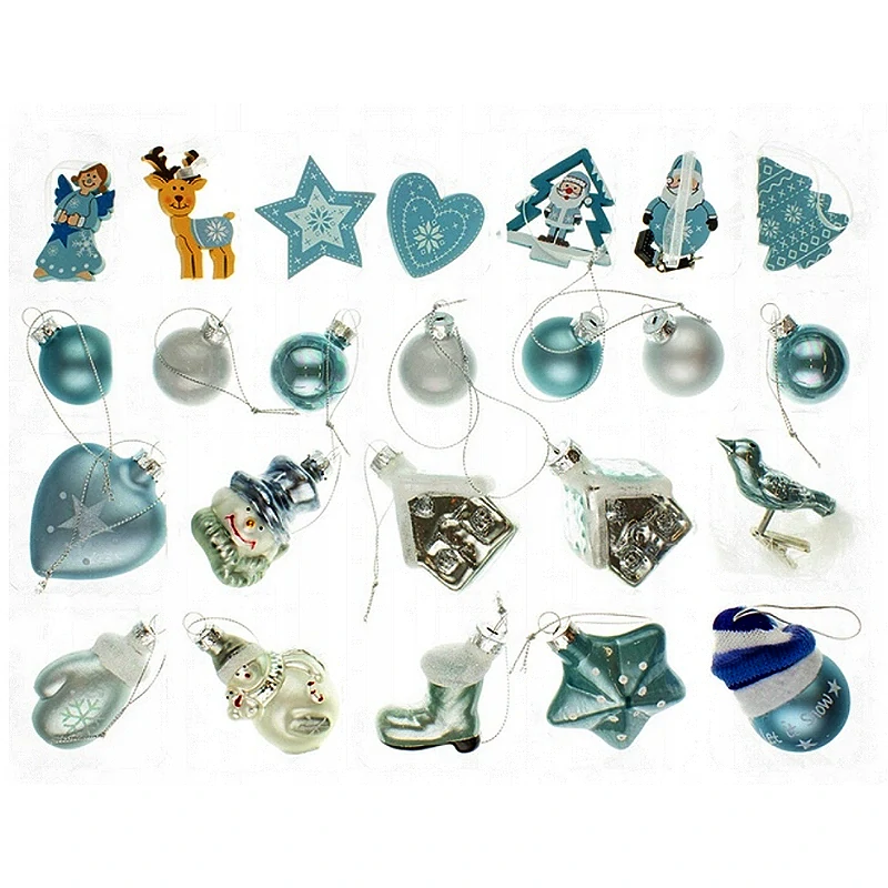 Vianočný adventný kalendár s ozdobami na stromček 