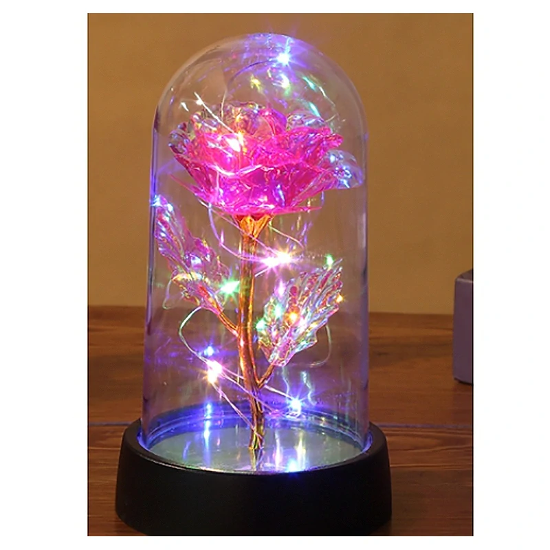 Večná ruža v skle LED ružová