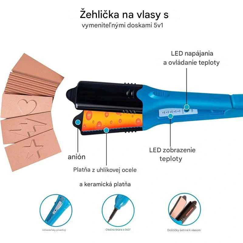 3D žehlička na vytváranie vzorov na vlasoch 5v1