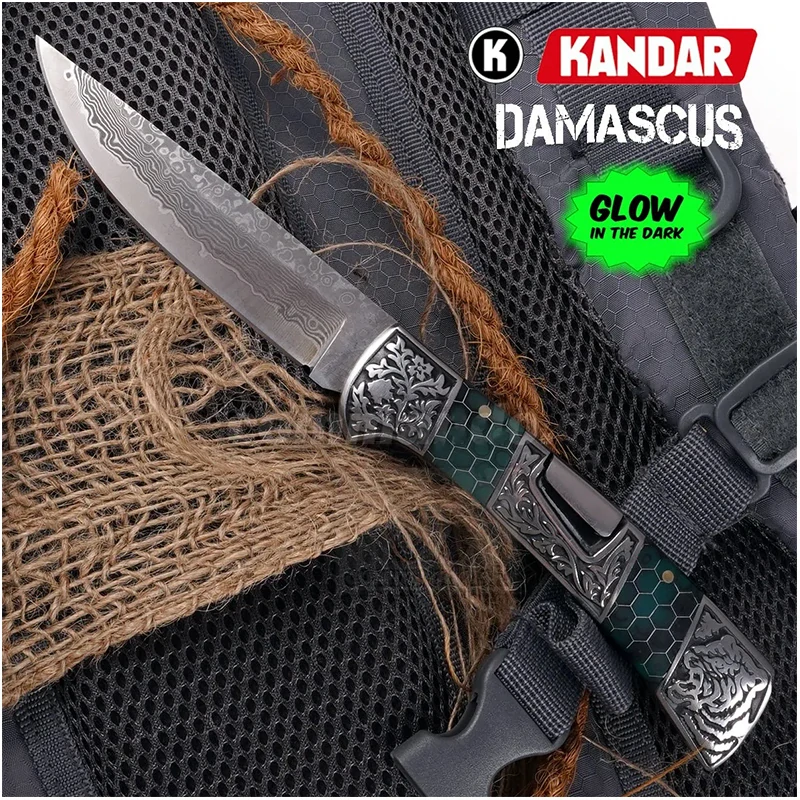Damascus knife Green Mesh HoneyComb Kandar® N615