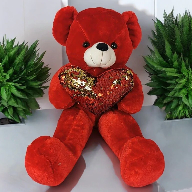 Plyšový medveď so srdcom s trblietkami - 86 cm