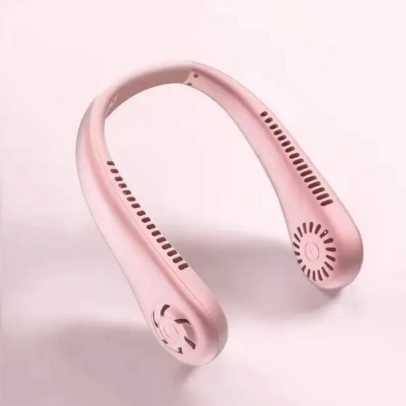 Prenosný ventilátor na krk ružový