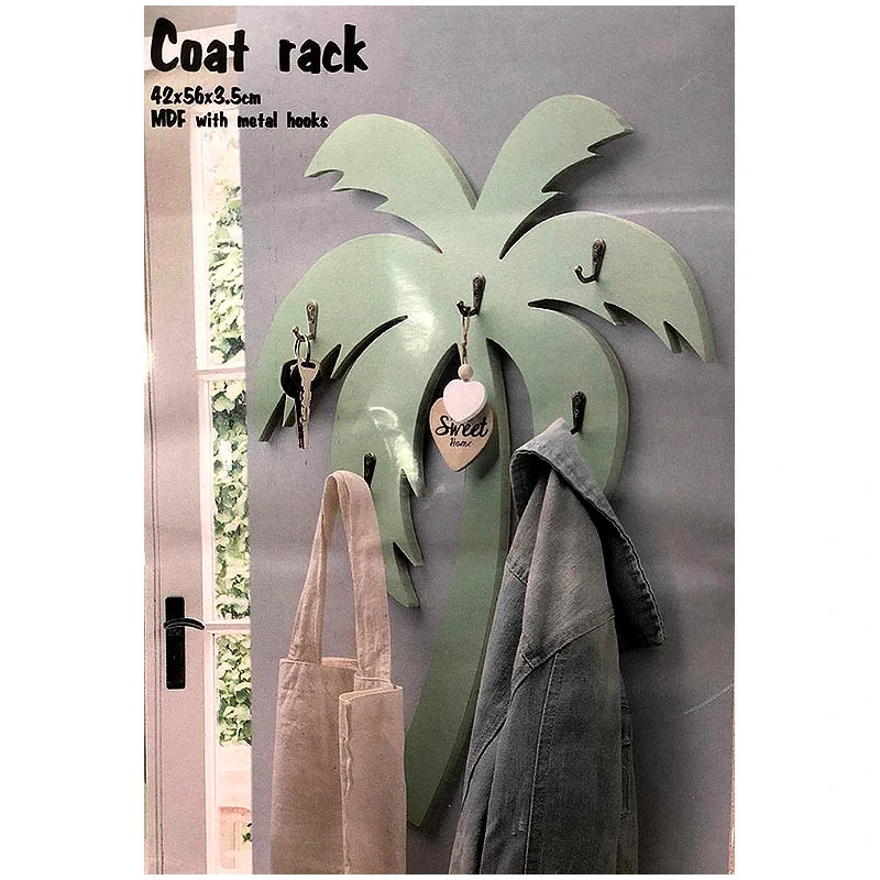 Palma zelená mäta - Drevený Vešiak s 5 háčikmi 56 x 45 cm