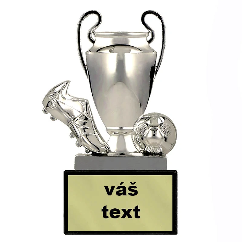 Futbalová kopačka s loptou a pohárom - Športová trofej na podstavci s vlastným textom 10 cm