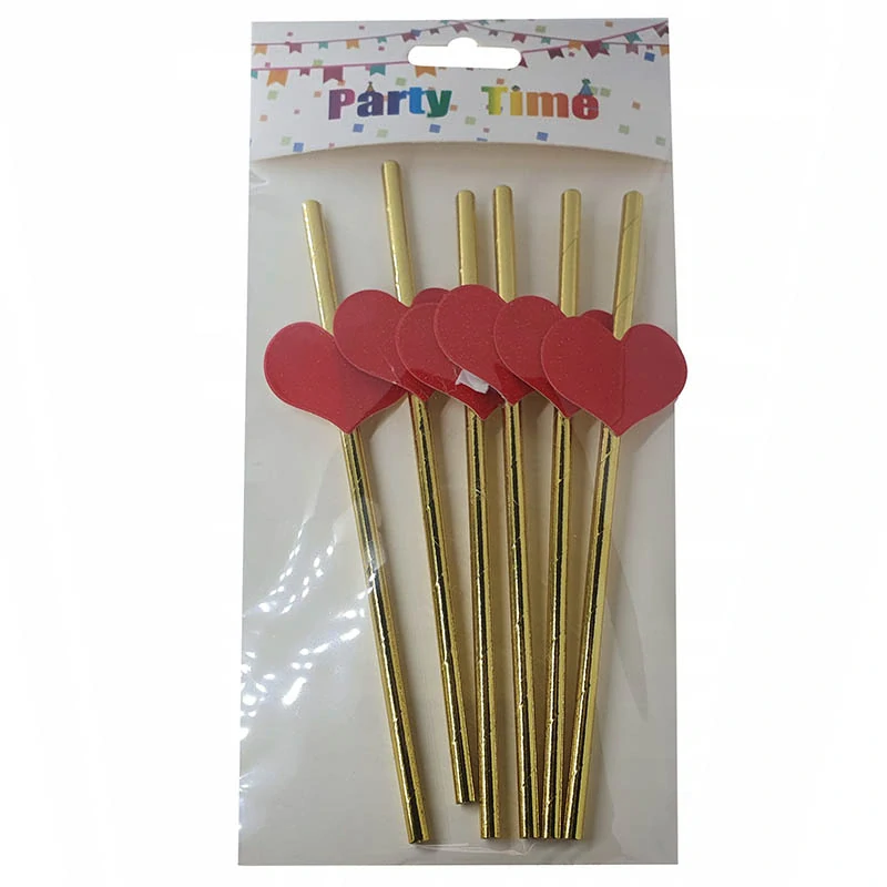 Papierové slamky Srdiečka zlaté 6ks