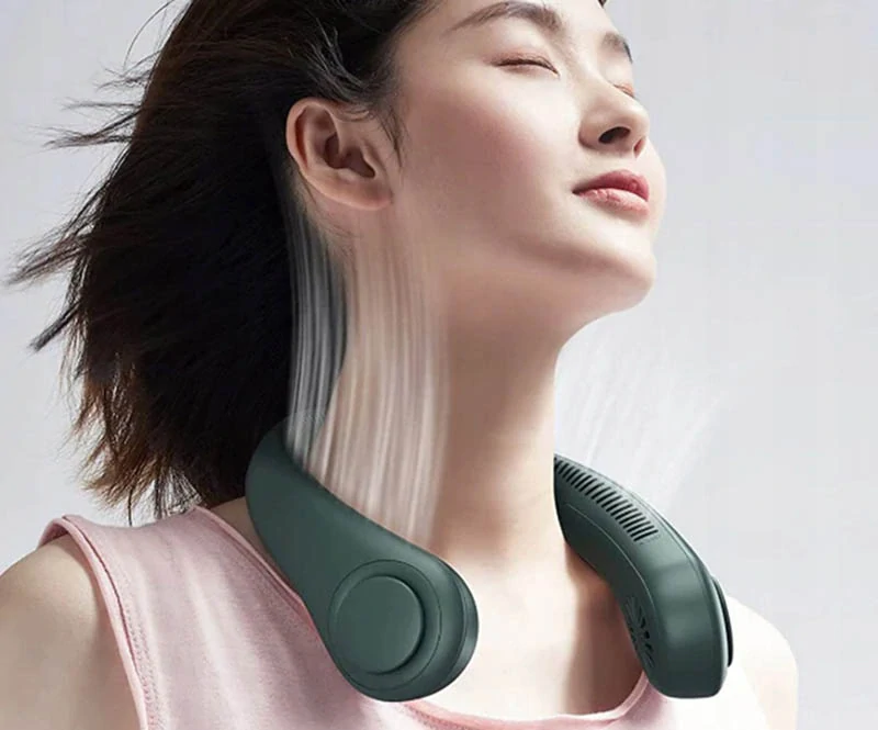 Prenosný ventilátor na krk zelený