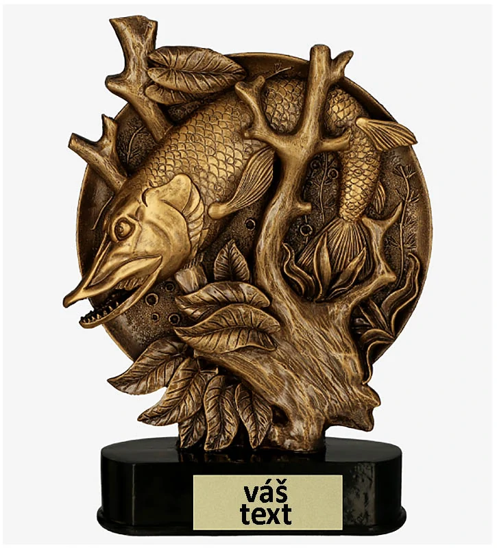 Šťuka - Víťazná trofej pre rybára na podstavci s vlastným textom: 18 cm