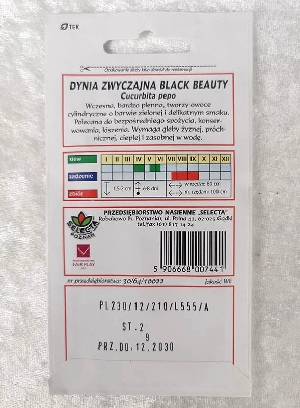 Tekvica Cuketa "Black Beauty" - 2g