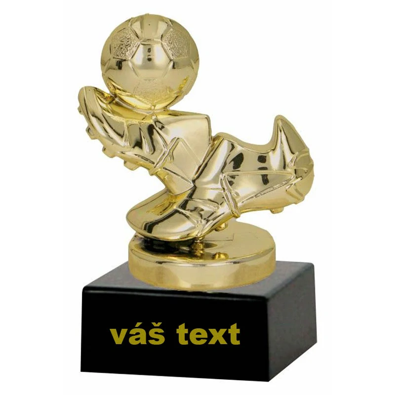 Futbalové kopačky s loptou - Športová trofej na podstavci s vlastným textom 10,5 cm: zlatá