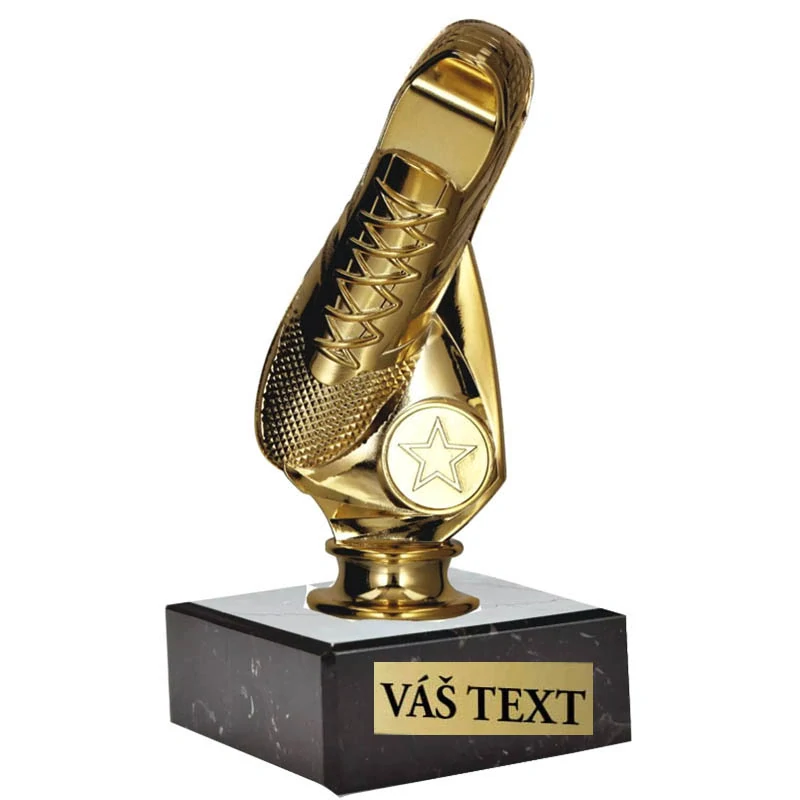 Futbalová kopačka - Športová trofej na podstavci s vlastným textom 16 cm: zlatá