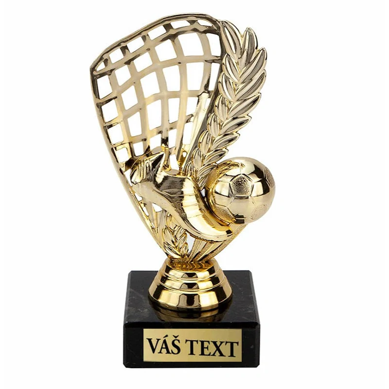 Futbalová kopačka s loptou - Športová trofej na podstavci s vlastným textom 15 cm : zlatá