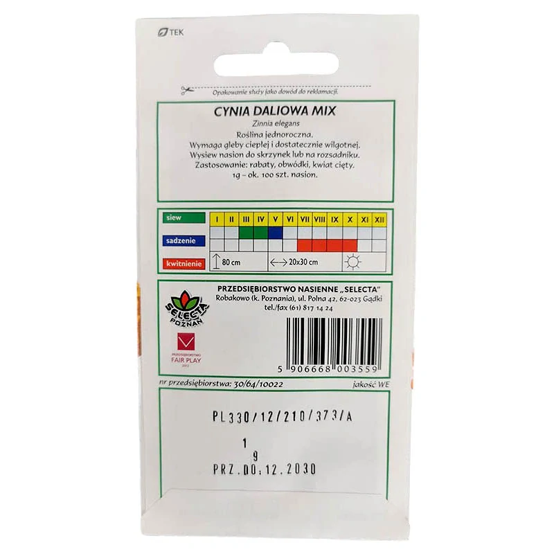 Cínia Dahlia mix: Zinnia elegans dahliaeflora - 1g