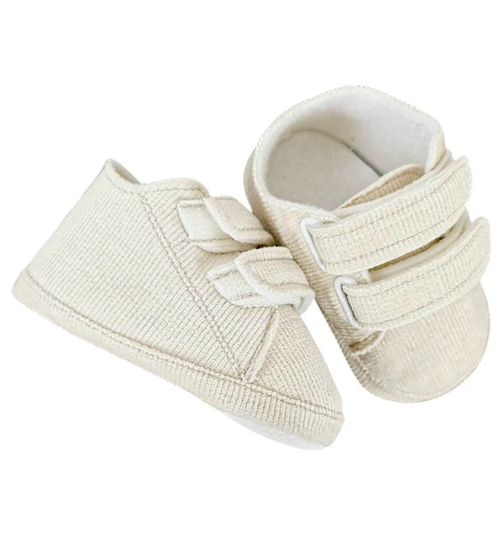 Christopher - Detské topánky - Capáčky béžové menčestrové na suchý zips č.19 - 12cm