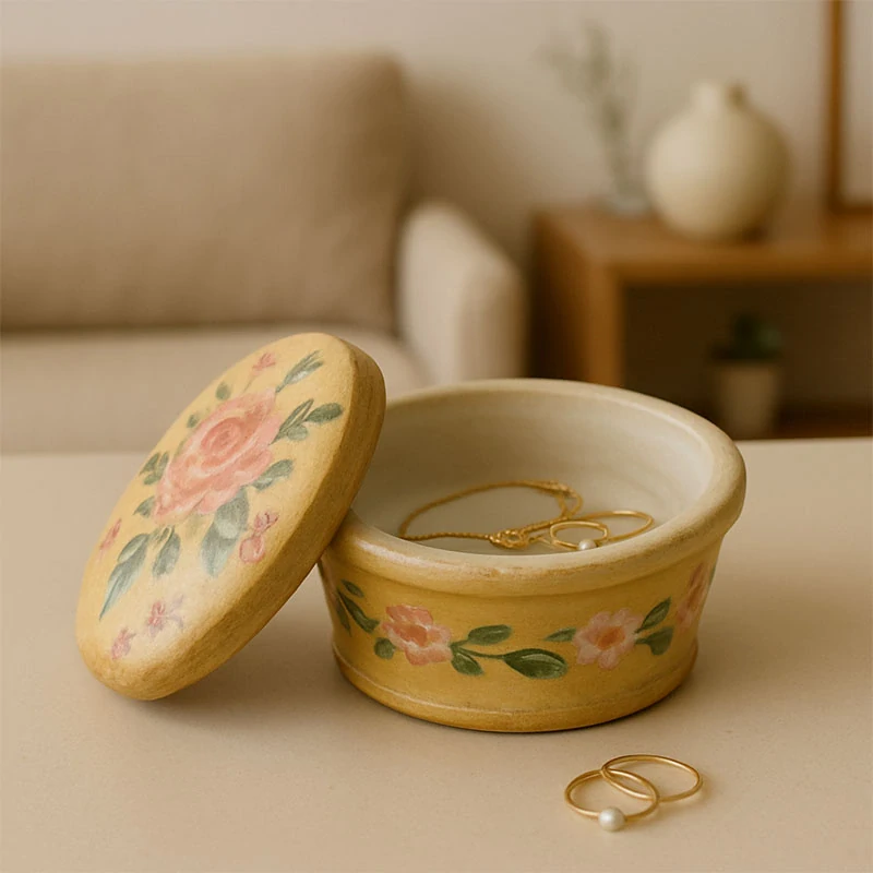 Keramická šperkovnica s ručne maľovaným motívom - 9 x 7,5 x 6cm