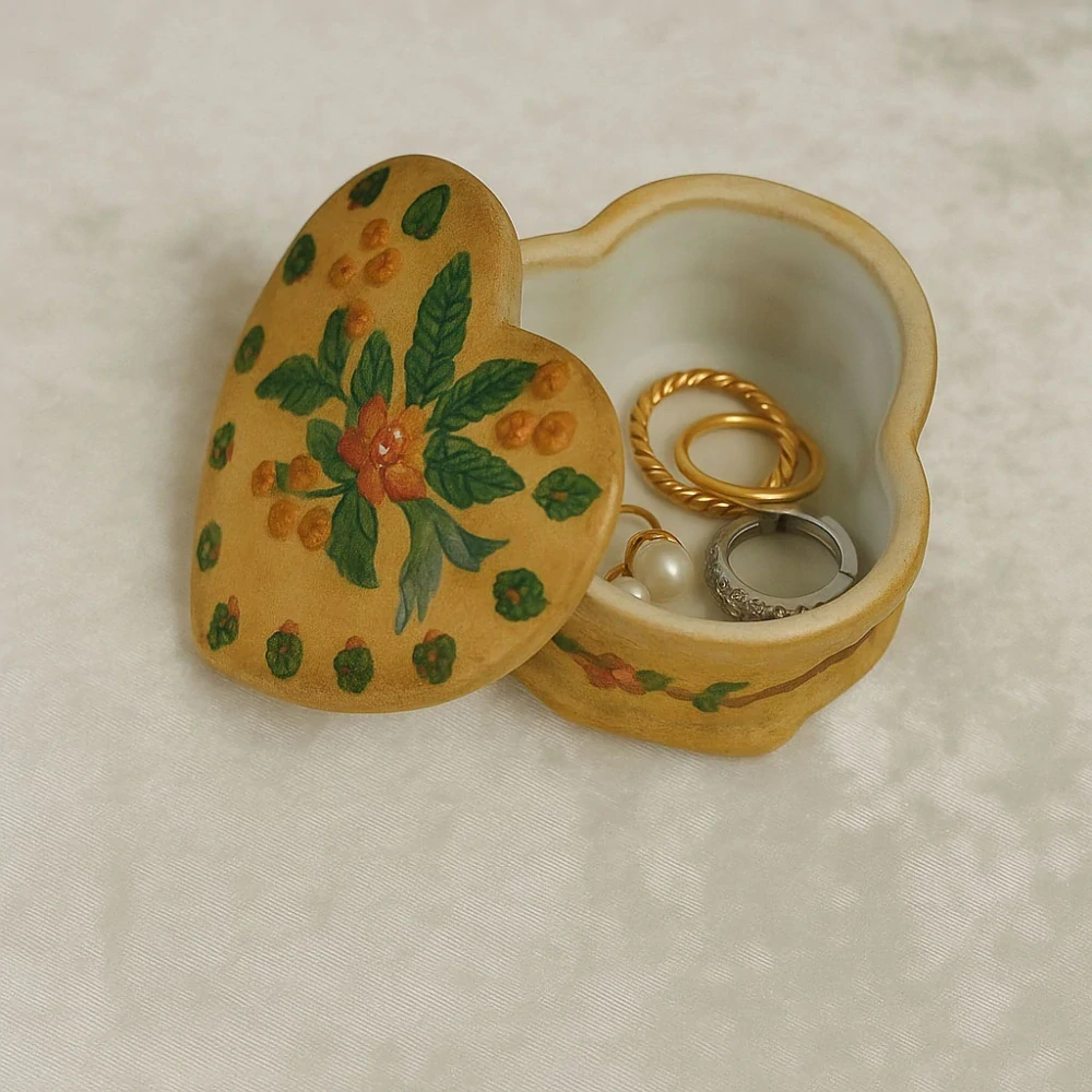 Keramická šperkovnica s ručne maľovaným motívom - 8 x 8 x 6 cm