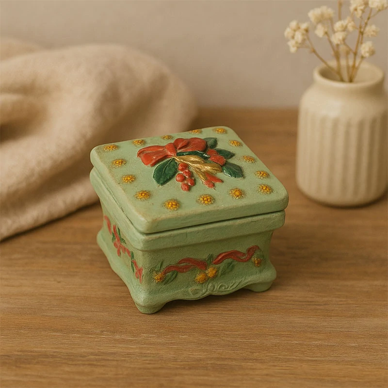 Keramická šperkovnica s ručne maľovaným motívom - 7,5 x 7,5 x 6 cm