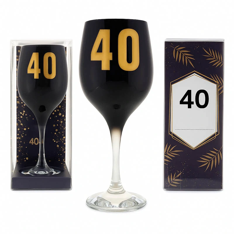 Čierna čaša na víno – darček na 40. narodeniny: 22 cm