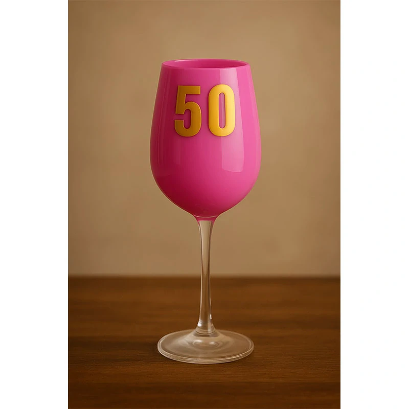 Čaša na víno ružová – darček na 50. narodeniny: 22 cm