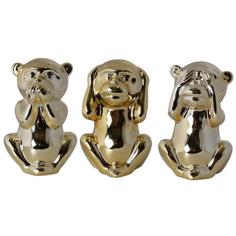 Pokladnička keramická Opica zlatá - 3 vzory mix: 15 x 10 x 8 cm - cena je za 1 kus !!!