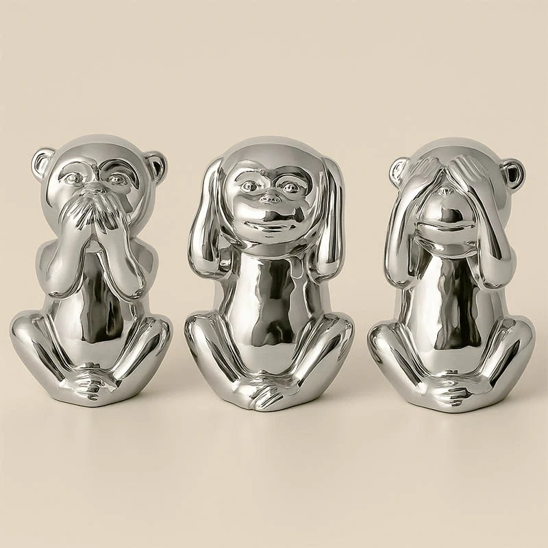 Pokladnička keramická Opica strieborná - 3 vzory mix: 15 x 10 x 8 cm - cena je za 1 kus !!!