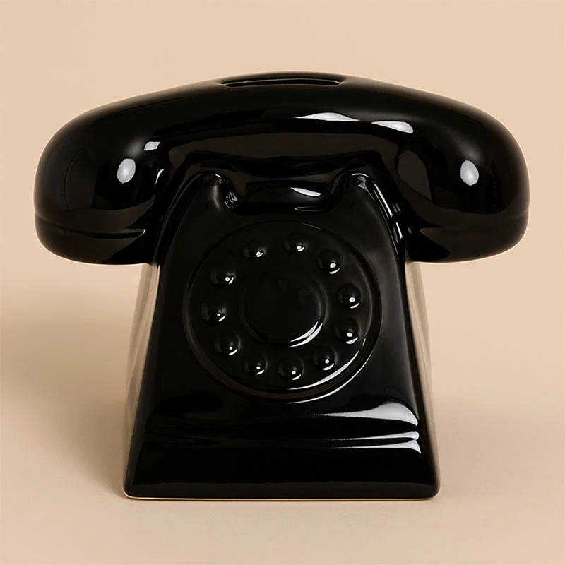 Keramická pokladnička v tvare retro telefónu – čierna: 18 x 13 x 13 cm