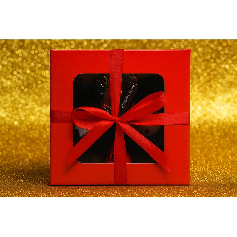 Darčeková sada s putami a zvončekom „Ring for Sex“ v červenej krabičke 15×15×3 cm