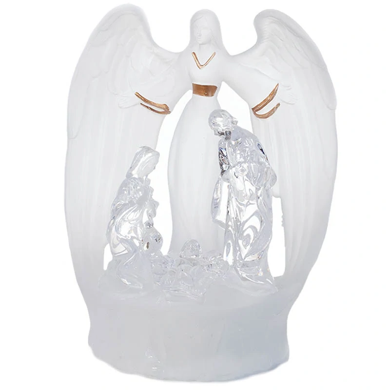 Svietiaci betlehem s anjelom – LED dekorácia 16 x 12,5 x 9 cm