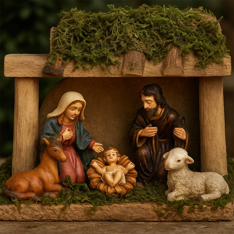 Drevený betlehem s farebnými figúrkami – 12 x 5 x 9 cm 