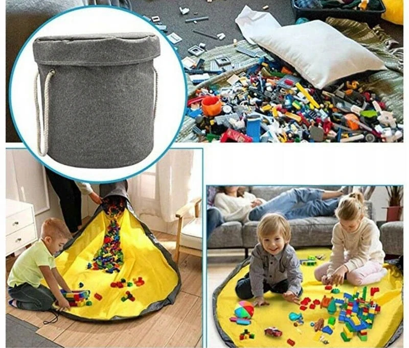 Kôš na hračky s podložkou na hranie sivý