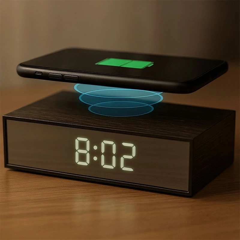Digitálny rádiobudík s bezdrôtovou nabíjačkou 15W – čierny