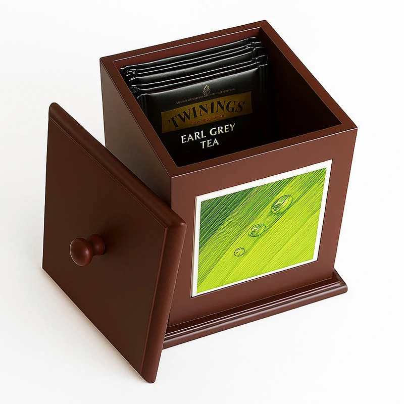 Drevená dóza s viečkom a prírodným motívom – 12,5 × 12,5 × 15 cm
